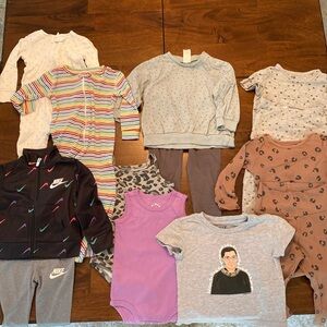 9 baby girl outfits, including Nike, Monica + Andy, Primary in size 9-12 mo